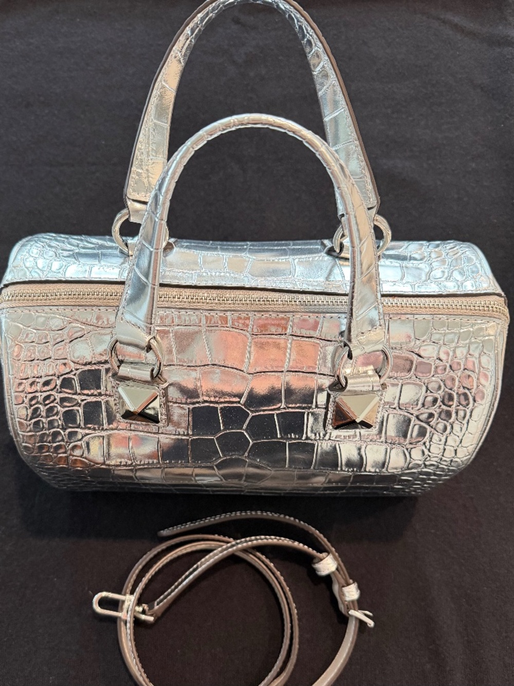 Michael Kors Silver Metallic Leather Satchel